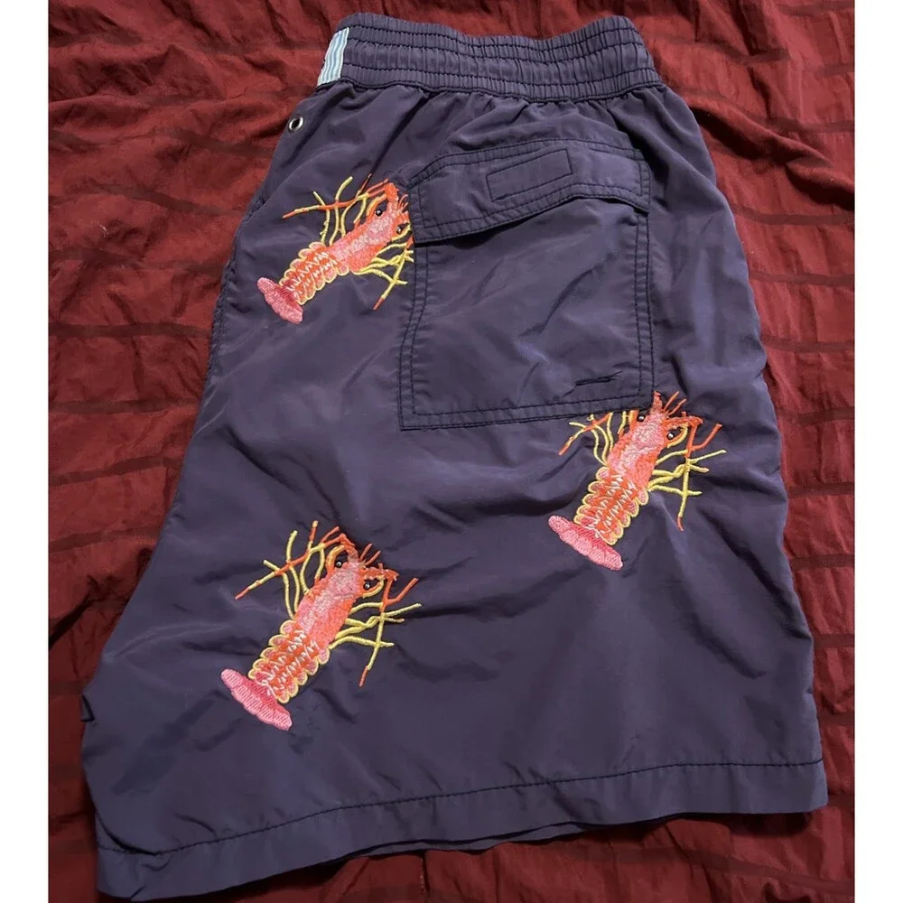 Les Canebiers Swim Shorts Mens 3XL Purple Embroidered Lobsters